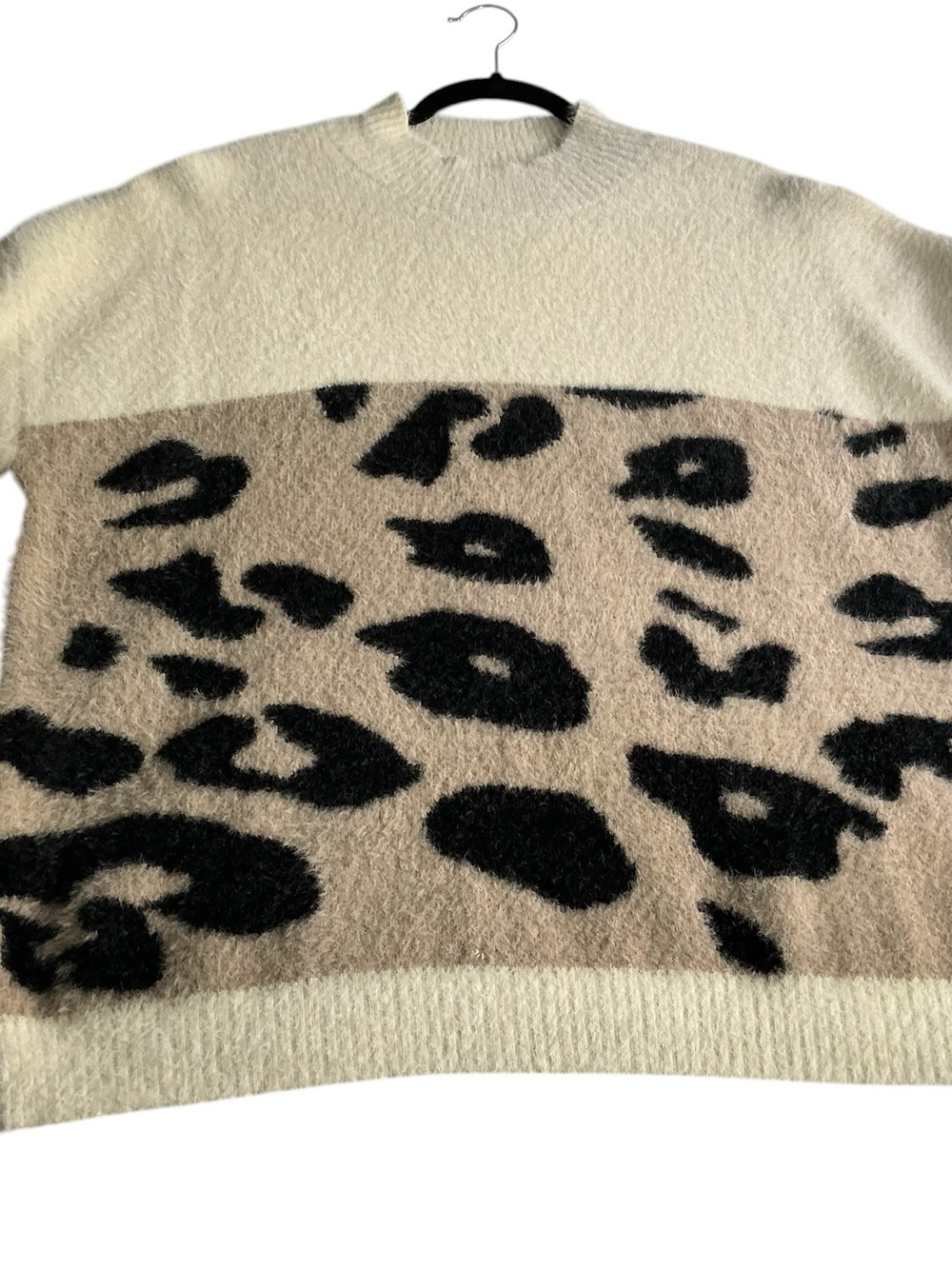 Coco Carmen Eyelash Knit Sweater Women L/XL Leopard Colorblock Mock Neck pullove - Picture 5 of 10